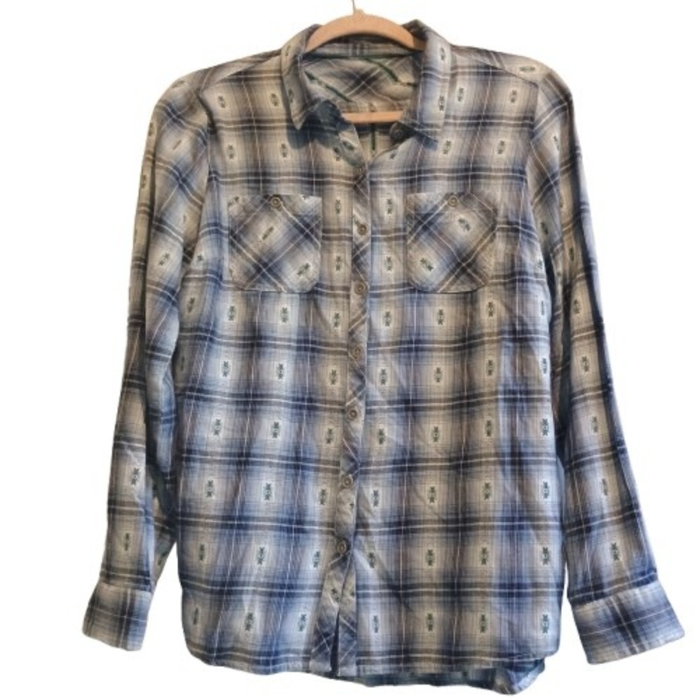 Westport 1962 Small Plaid Flannel Button Down Shirt Blue White Green Embroidered